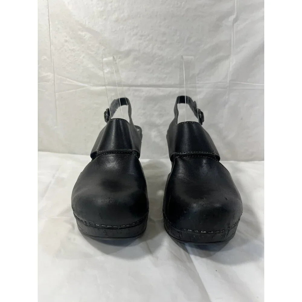 Dansko Riley Black Leather Slingback Comfort Clogs Heels Sandals EU 37 US 6.5-7